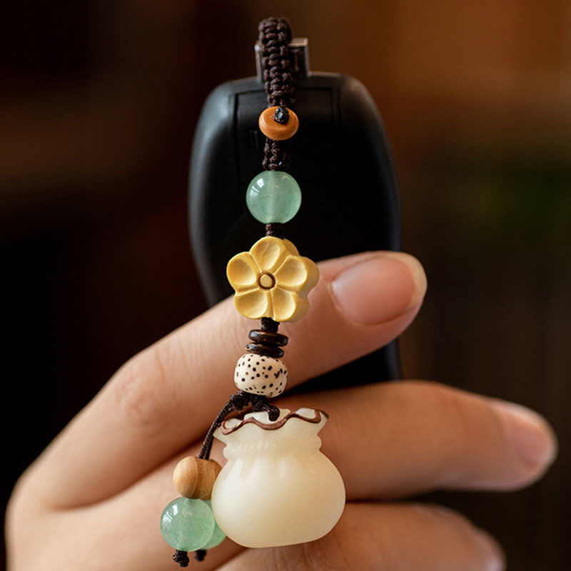 Fortune Jewel Natural Bodhi Seed Money Bag Flower Blessing Prosperity Keychain