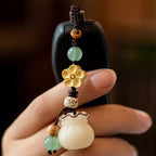 Fortune Jewel Natural Bodhi Seed Money Bag Flower Blessing Prosperity Keychain