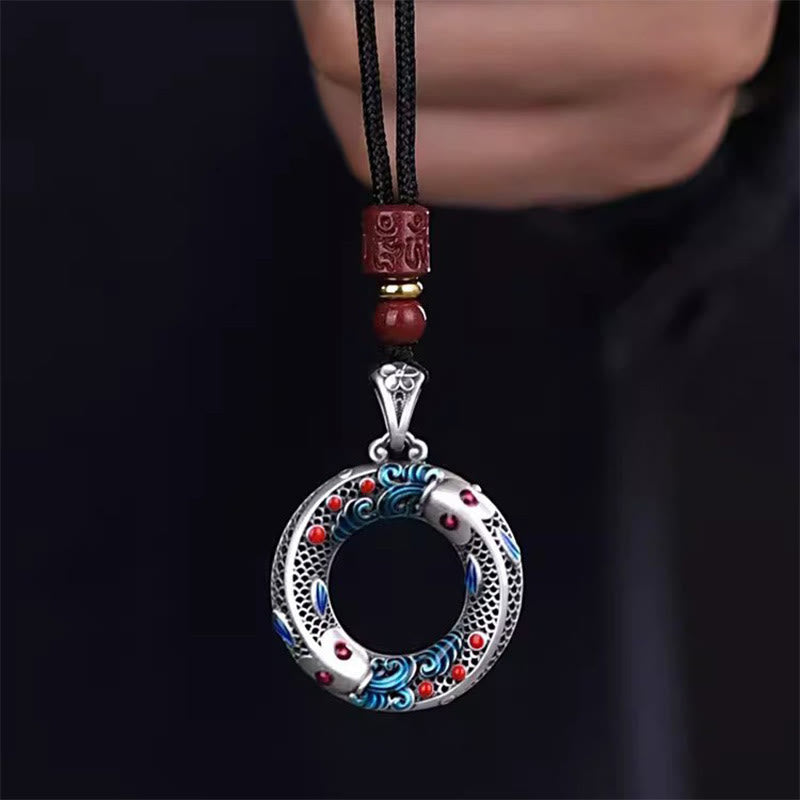 Fortune Jewel Koi Fish Peace Buckle Copper Wealth Luck Necklace Pendant