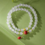 Fortune Jewel 925 Sterling Silver Natural White Agate Cinnabar Double Wrap Protection Bracelet