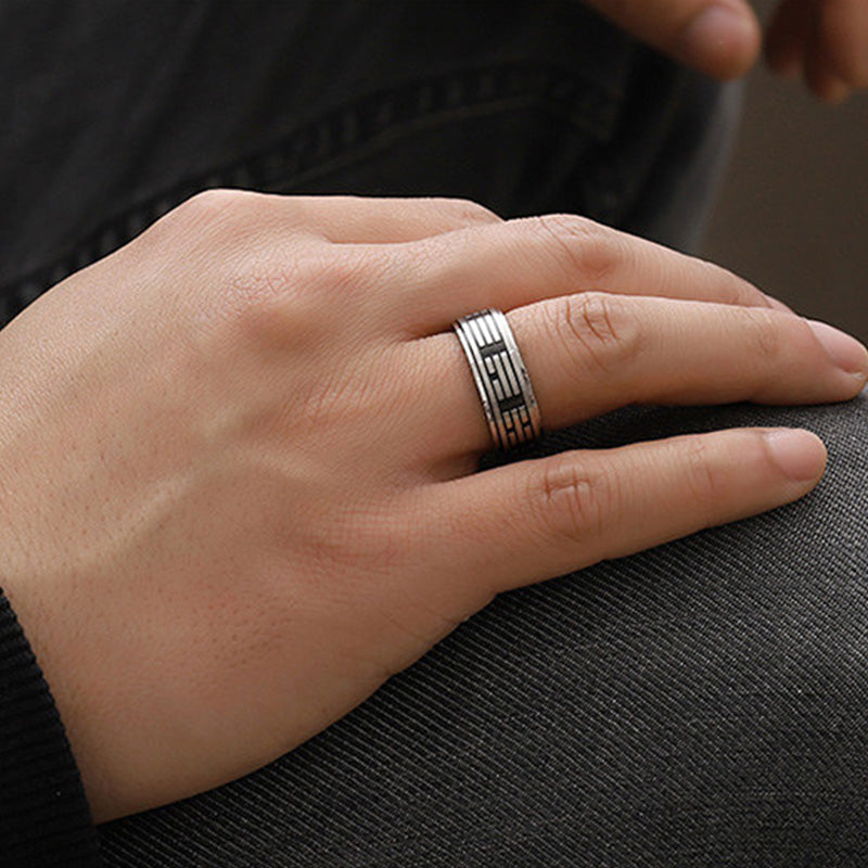 Fortune Jewel Bagua Yin Yang Titanium Steel Balance Rotatable Ring Fortune Jewel