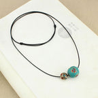 Fortune Jewel Tibetan Turquoise Double Bead Protection Strength Necklace Pendant