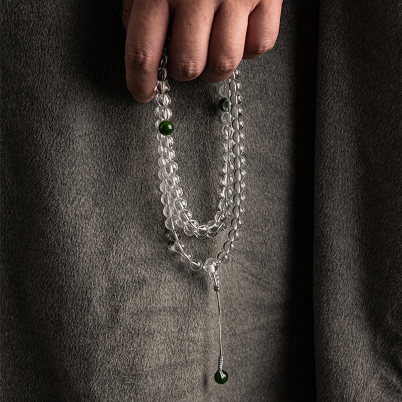 Fortune Jewel 108 Beads White Crystal Jade Meditation Bracelet Mala