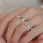 Fortune Jewel Round Jade Pearl Beads Luck Ring