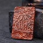 Fortune Jewel Natural Lightning Struck Jujube Wood PiXiu Copper Coin Good Fortune Necklace Pendant