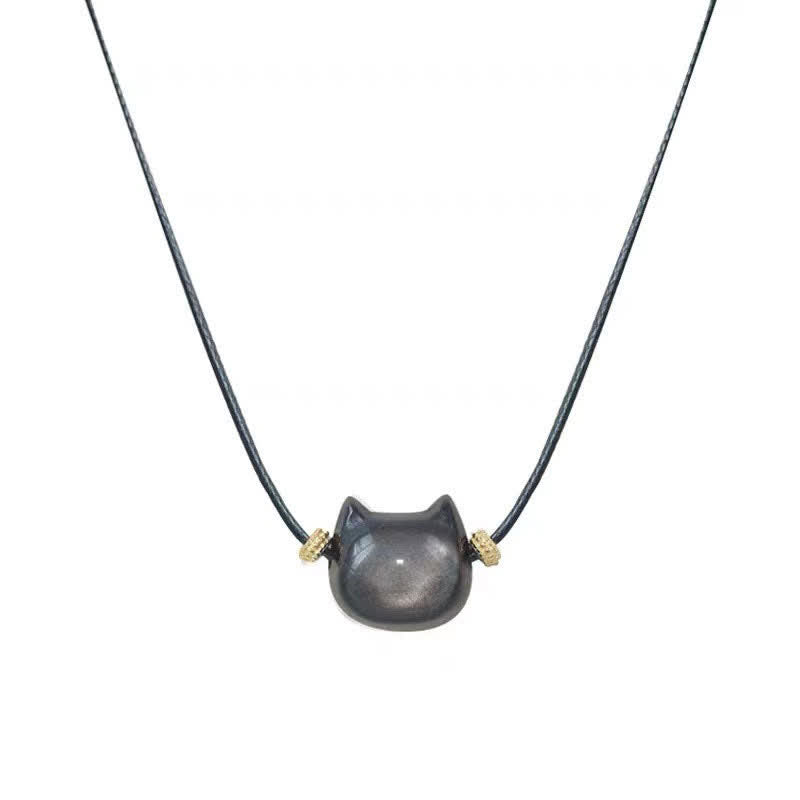 Fortune Jewel Gold Sheen Obsidian Silver Sheen Obsidian Lovely Paw Lucky Cat Protection Bracelet