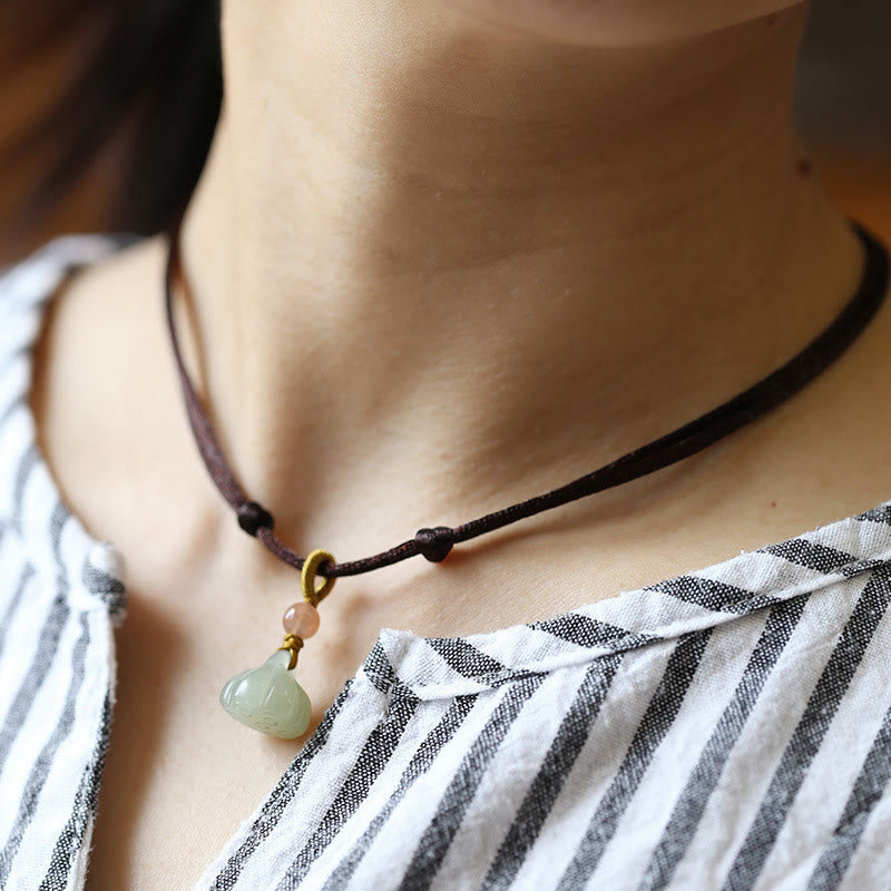 Fortune Jewel Natural Round Jade Peace Buckle Lotus Abundance String Necklace Pendant Fortune Jewel