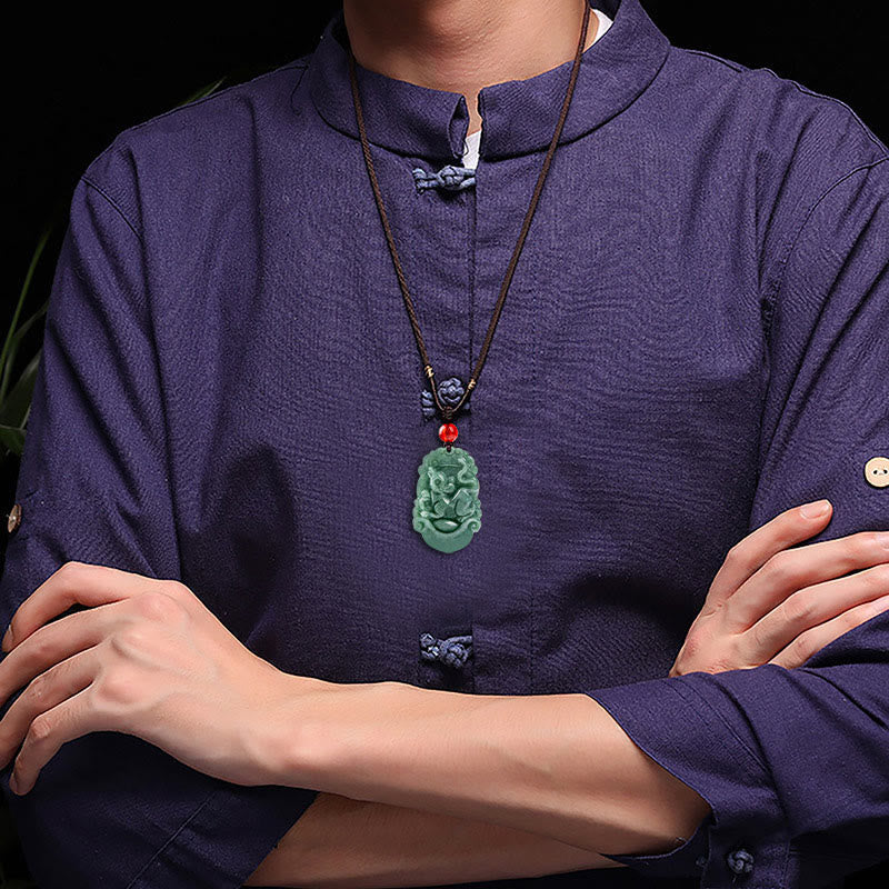 Buddha Stones Natural Jade 12 Chinese Zodiac Prosperity Necklace Pendant Fortune Jewel