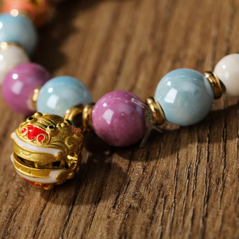Fortune Jewel Tibetan Zakiram Goddess of Wealth Rabbit Lion Head Charm Liuli Glass Incense Ash Porcelain Bead Protection Bracelet