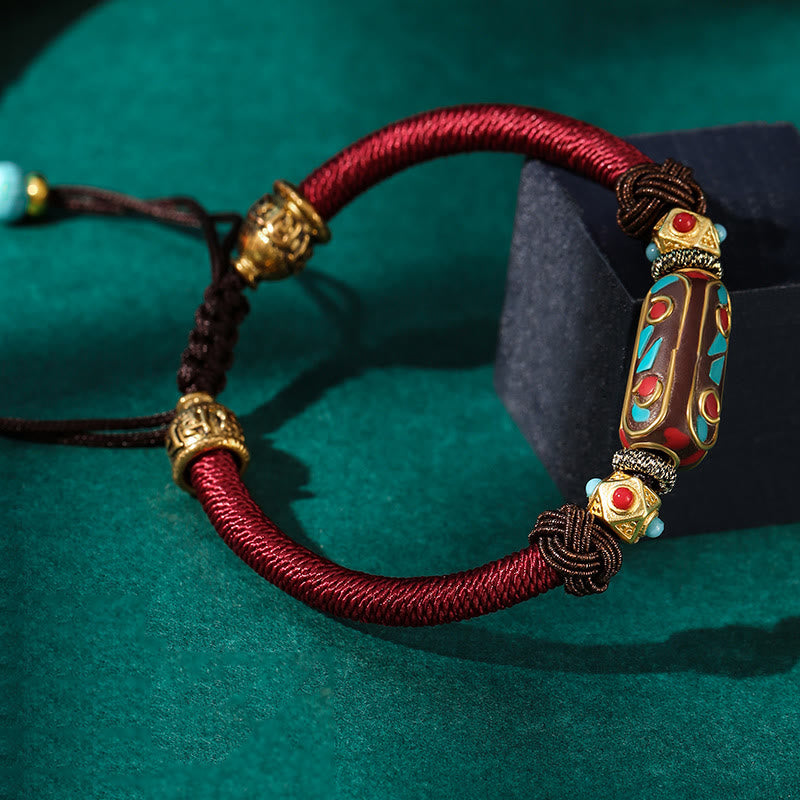 Fortune Jewel Handmade Tibetan Turquoise Om Mani Padme Hum Strength Braided Bracelet