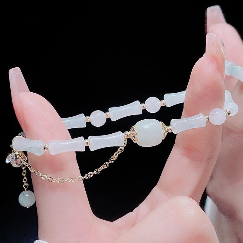 Fortune Jewel Tianshan White Jade Bamboo Pattern Luck Blessing Bracelet