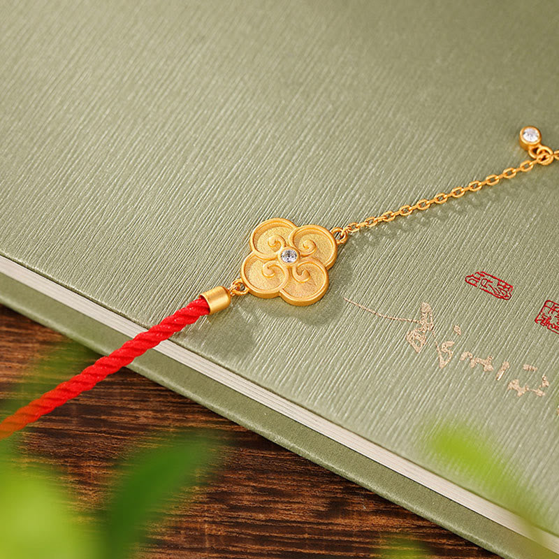 Fortune Jewel 925 Sterling Silver Plated Gold Four Leaf Clover Zircon Luck Bracelet