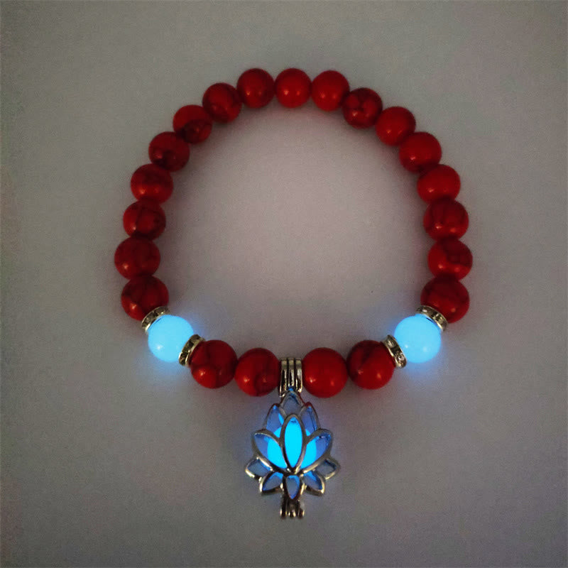 Fortune Jewel Tibetan Turquoise Glowstone Luminous Bead Lotus Protection Bracelet