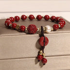 Fortune Jewel Natural Cinnabar Peace Buckle Copper Coin Charm Blessing Bracelet