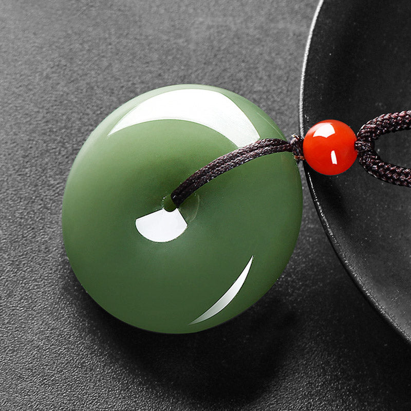 Fortune Jewel Natural Round Jade Peace Buckle Prosperity Necklace String Pendant