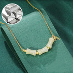 Fortune Jewel 925 Sterling Silver Hetian Jade Bamboo Fu Character Prosperity Necklace Pendant Bracelet