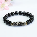 Fortune Jewel Tibetan Nine-Eye Dzi Bead Black Onyx Power Bracelet