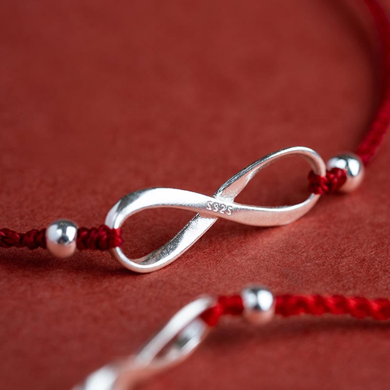 Fortune Jewel 925 Sterling Silver Endless Knot Protection Luck Red String Bracelet Anklet