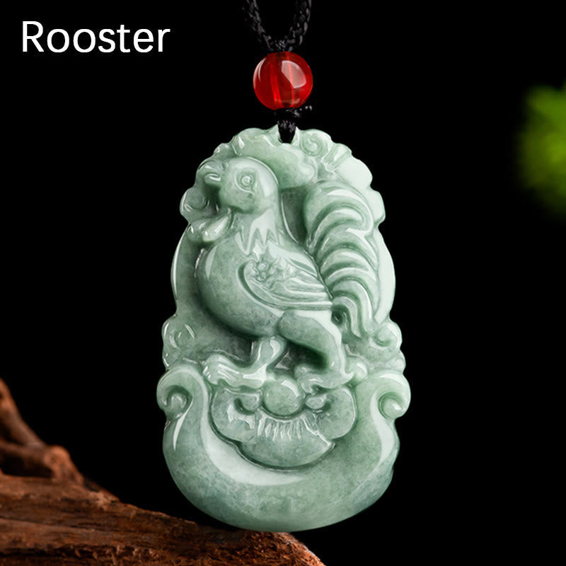 Fortune Jewel Natural Green Jade 12 Chinese Zodiac Luck Prosperity Necklace Pendant