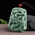 Fortune Jewel Chinese Zodiac Dragon Jade Strength Necklace String Pendant