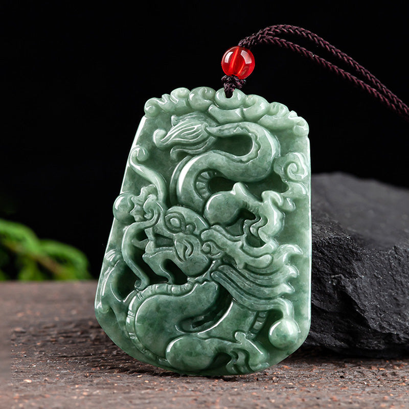 Fortune Jewel Chinese Zodiac Dragon Jade Strength Necklace String Pendant