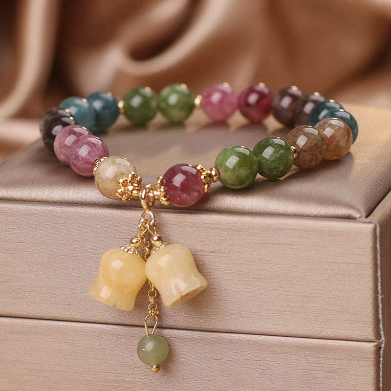 Fortune Jewel Natural Colorful Tourmaline Flower Bead Love Bracelet