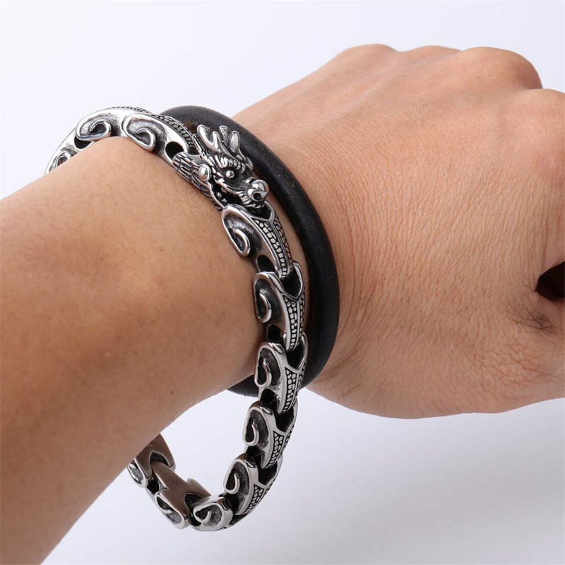 Fortune Jewel Dragon Titanium Steel Luck Bracelet Bangle Fortune Jewel
