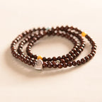 Fortune Jewel 925 Sterling Silver Indian Small Leaf Red Sandalwood Fu Character Protection Triple Wrap Bracelet