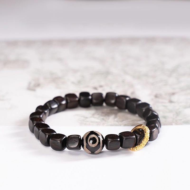 Fortune Jewel Tibetan Ebony Wood Dzi Bead Balance Calm Bracelet