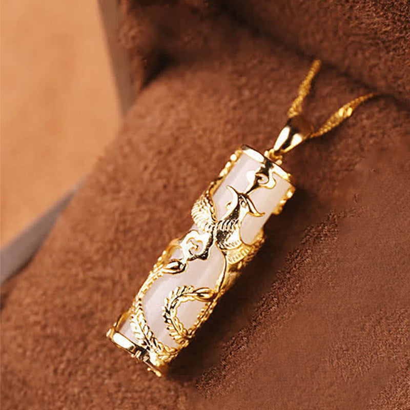 Fortune Jewel Jade Dragon Phoenix Copper Blessing Harmony Necklace Pendant Fortune Jewel