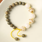 Fortune Jewel Natural Green Sandalwood Bodhi Seed Cat Paw Claw Cure Bracelet