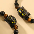 Fortune Jewel Cute Ebony Wood Cat Head Pattern Peace Bracelet
