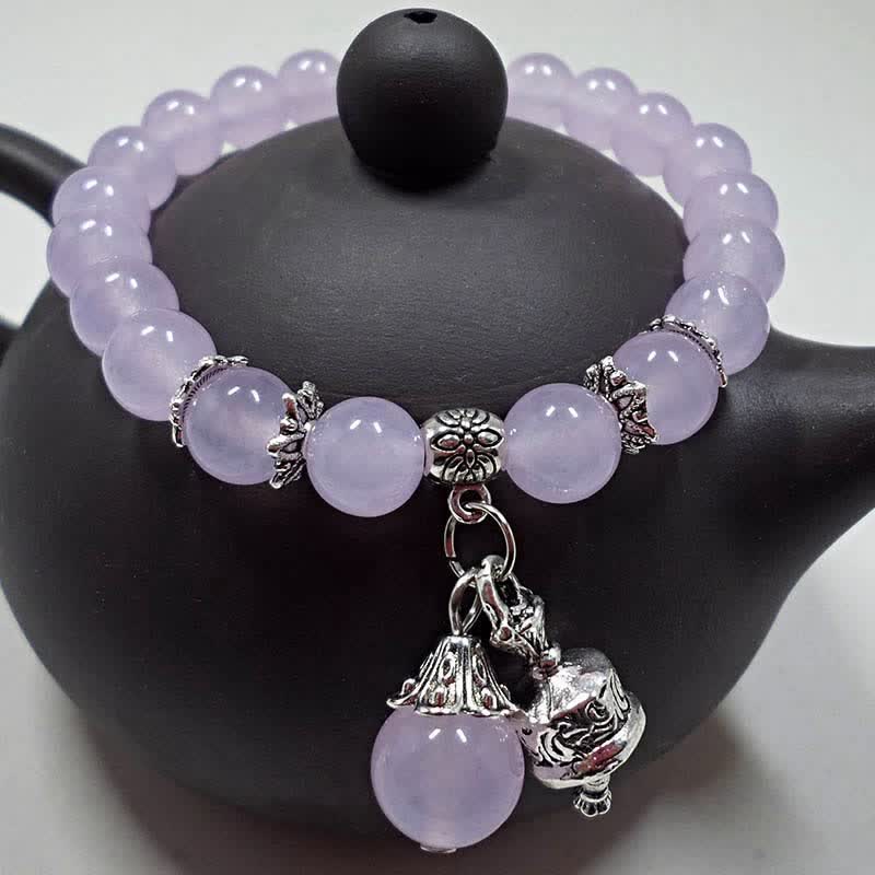 Fortune Jewel Vintage Crystal Chalcedony Stone Energy Beaded Bell Charm Bracelet
