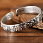 Fortune Jewel Tibetan PiXiu Heart Sutra Coin White Copper Wealth Bracelet Adjustable Bangle