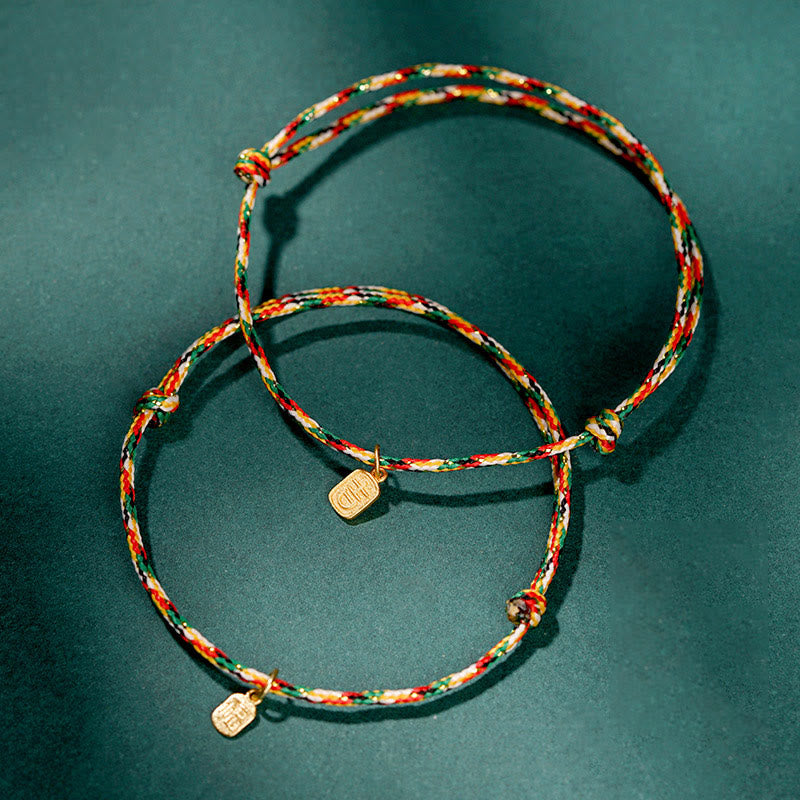 Fortune Jewel Auspicious Fu Character Peace And Joy Luck Handmade Multicolored Child Adult Bracelet
