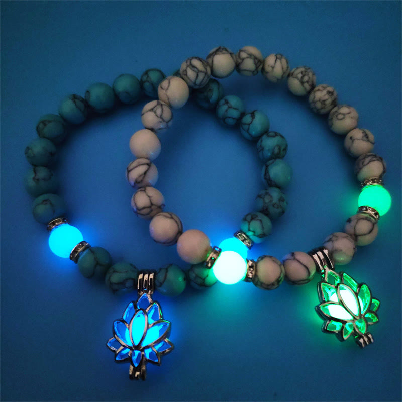 Fortune Jewel Tibetan Turquoise Glowstone Luminous Bead Lotus Protection Bracelet