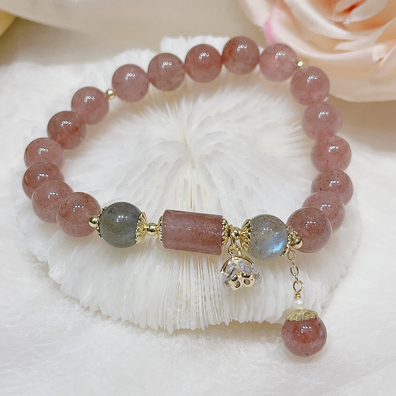 Fortune Jewel Natural Strawberry Quartz Moonstone Love Bracelet