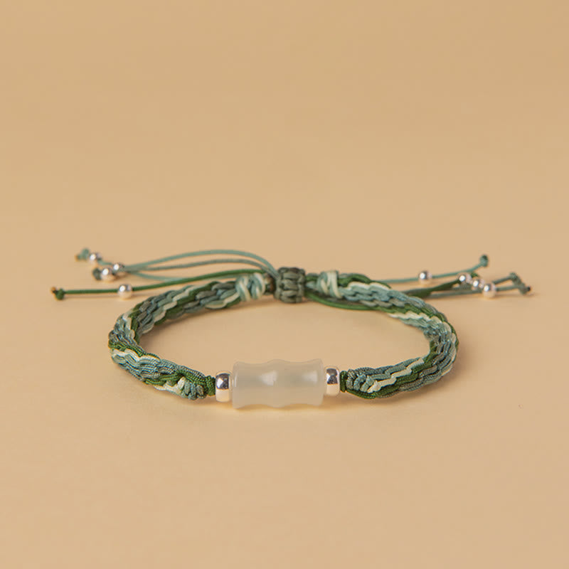Fortune Jewel White Jade Bamboo Reincarnation Knot Wealth Luck Strength String Bracelet
