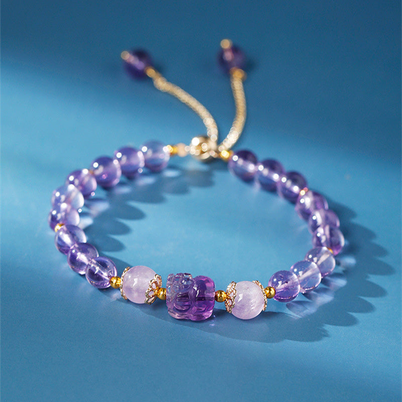 Fortune Jewel Aquamarine Strawberry Quartz Amethyst Moonstone PiXiu Healing Bracelet