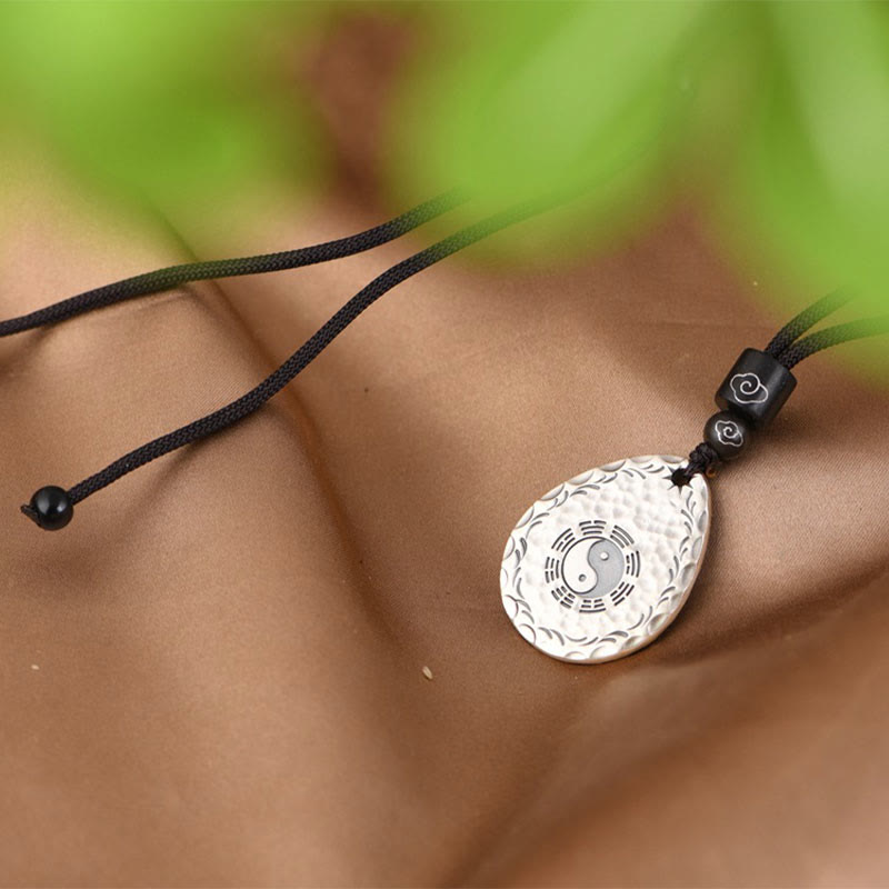 Fortune Jewel Vintage 999 Sterling Silver Yin Yang Bagua Water Drop Design Balance Harmony Necklace Pendant Fortune Jewel