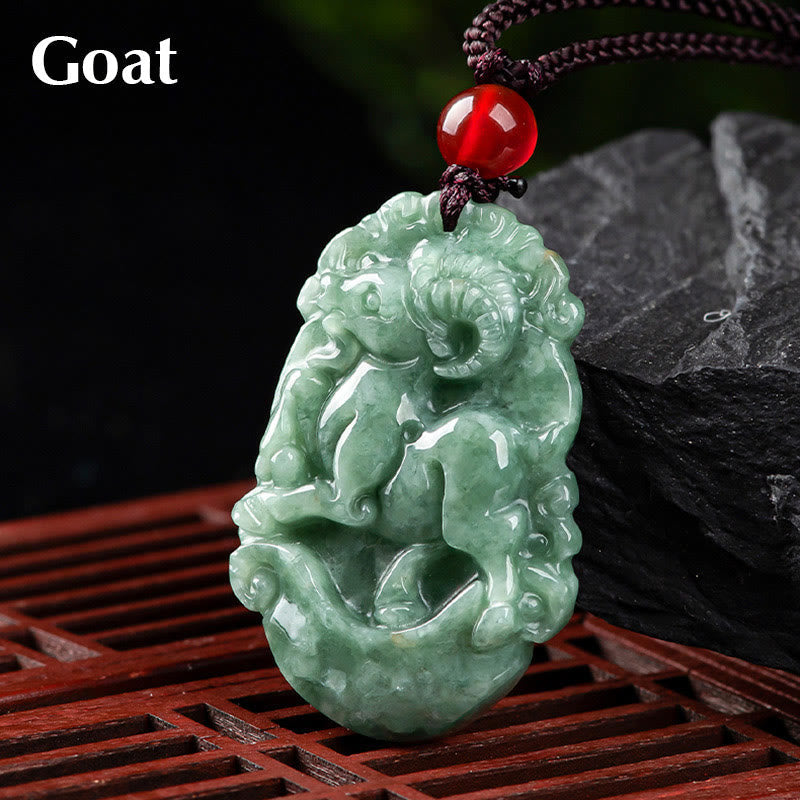 Buddha Stones Natural Jade 12 Chinese Zodiac Prosperity Necklace Pendant Fortune Jewel