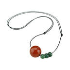Fortune Jewel Red Agate Green Aventurine Green Bodhi Seed Bead Calm Leather Rope Necklace Pendant