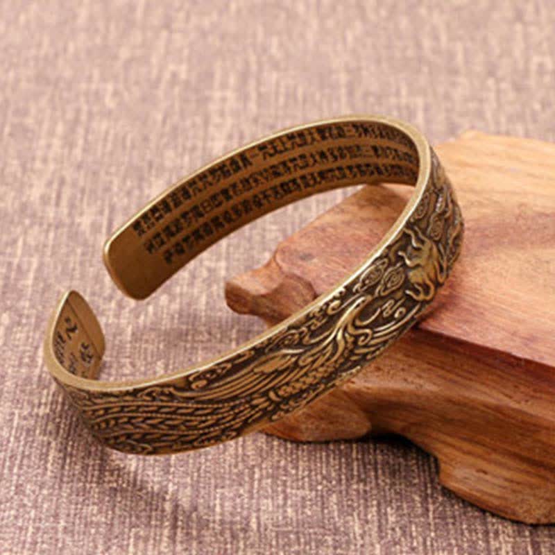 Fortune Jewel 2Pcs Om Mani Padme Hum Dragon Phoenix Copper Leather Peace Cuff Bracelet Bangle