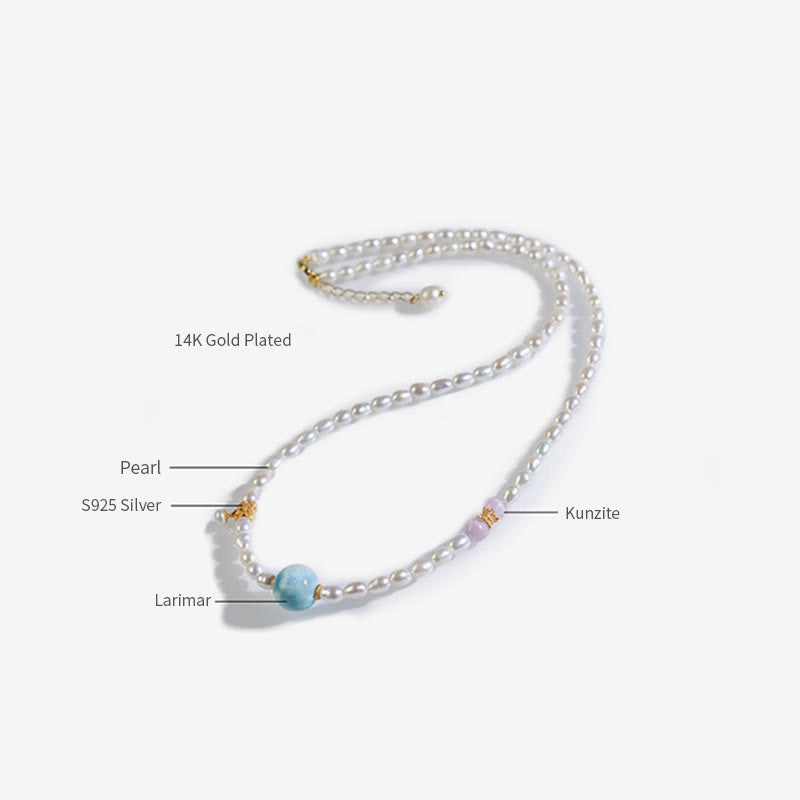 Fortune Jewel 925 Sterling Silver Natural Pearl Larimar Sincerity Necklace Pendant