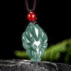 Fortune Jewel Natural Green Jade Nine Tailed Fox Luck Necklace Pendant