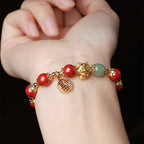 Fortune Jewel Year of the Dragon Natural Cinnabar Fu Character Charm Blessing Bracelet