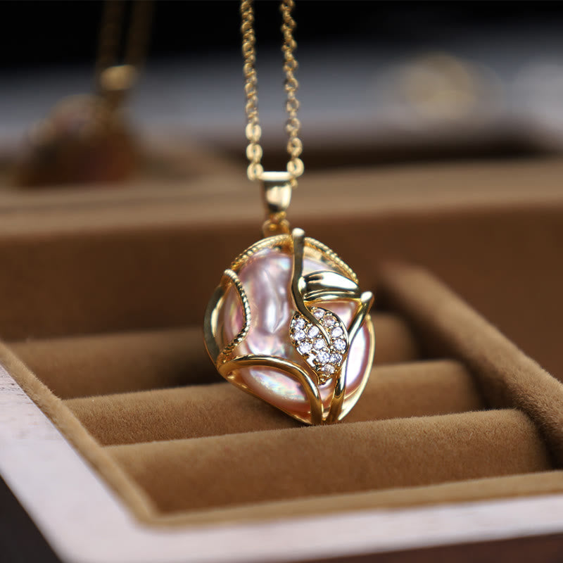 Fortune Jewel 18K Gold Plated Copper Natural Baroque Pearl Flower Sincerity Necklace Pendant