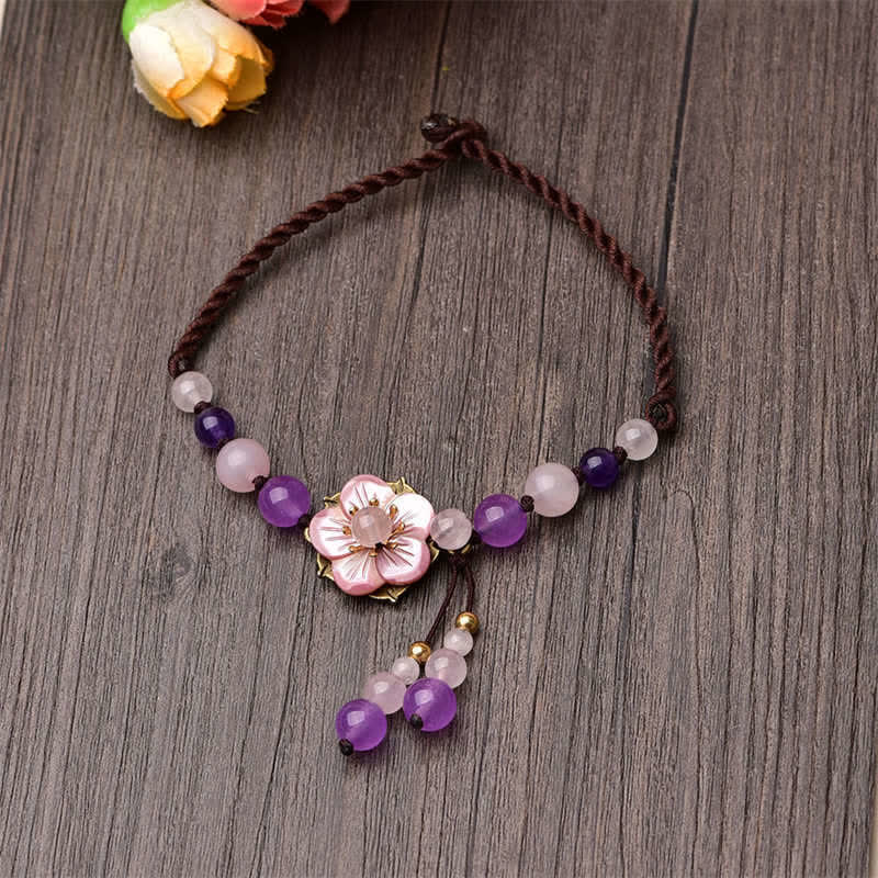 Fortune Jewel Natural Amethyst Rose Quartz Crystal Charm Lucky Healing Anklet