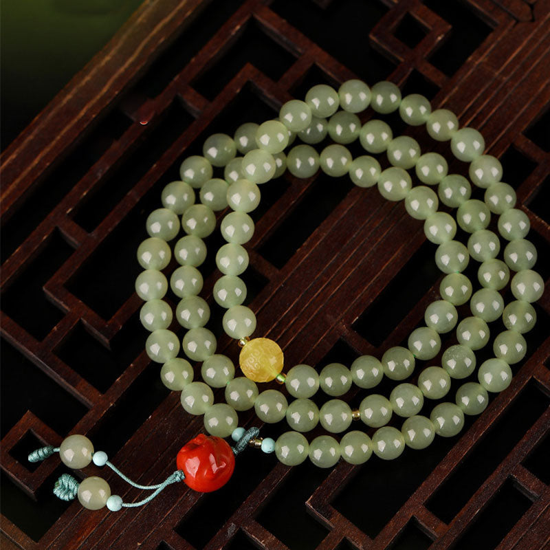 Fortune Jewel Jade Red Agate Amber Laughing Buddha Prosperity Bracelet