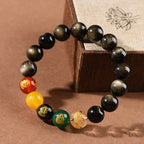 Fortune Jewel Gold Sheen Obsidian Rainbow Obsidian Black Obsidian Five Directions Gods of Wealth Bracelet